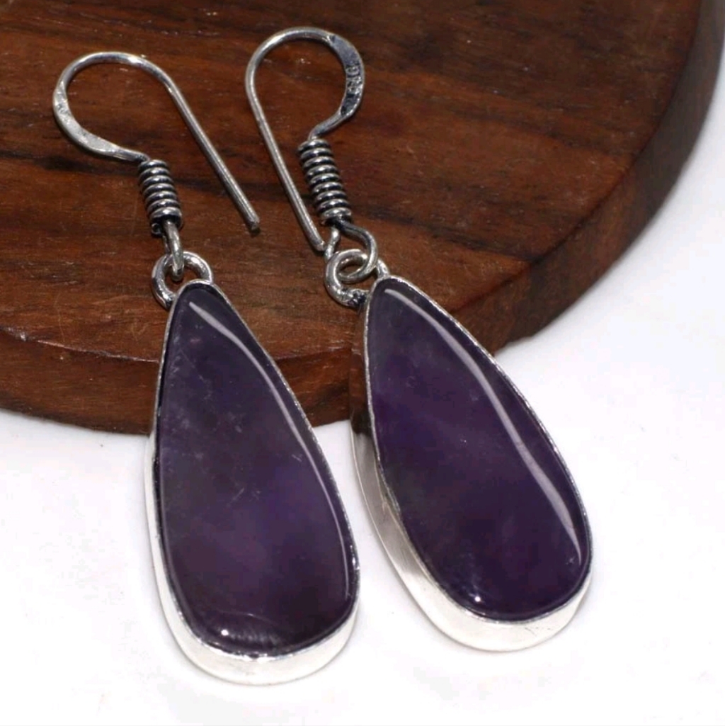 Amethyst Gemstone 925 Sterling Silver Handmade Drop Dangle Earrings 26$